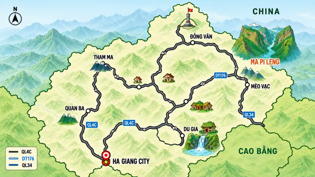 The Core Ha Giang Loop Map Overview
