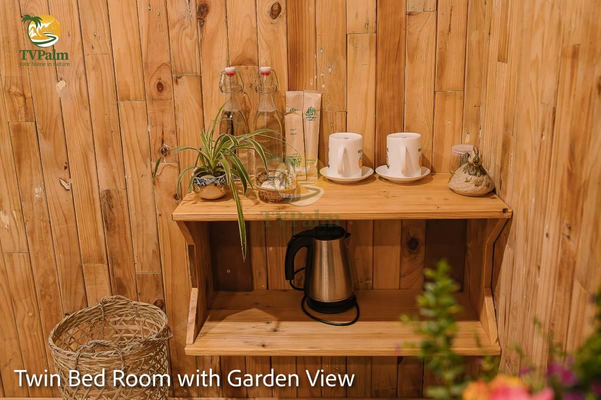 Traditional wooden interior details inside Double Room with Garden View at TVPalm Ha Giang