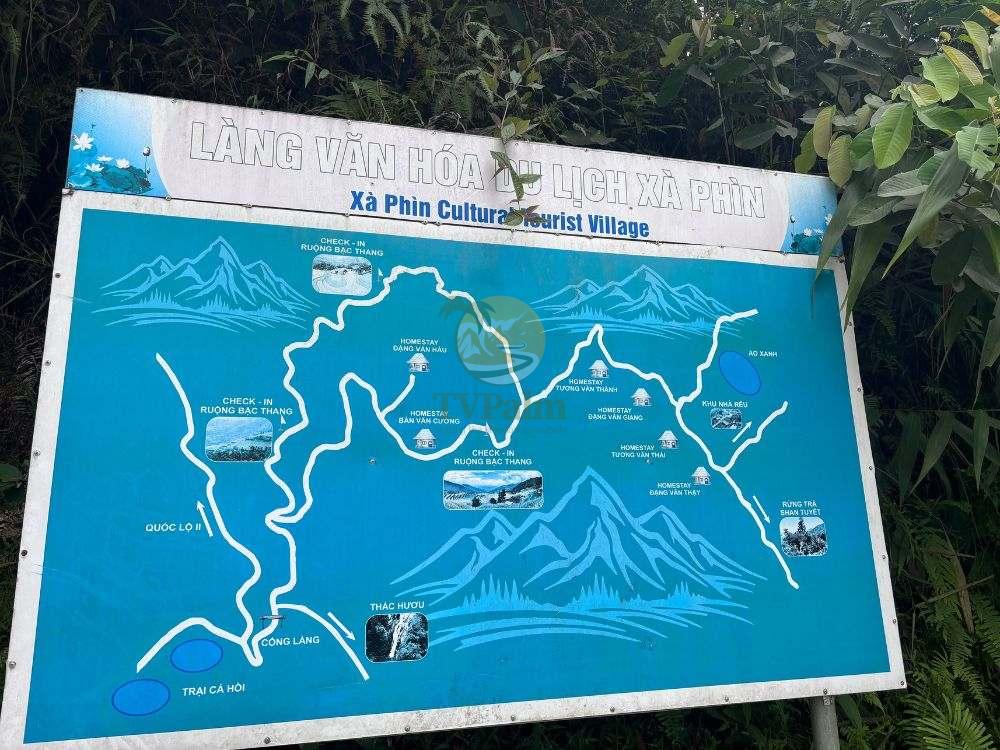 Trekking map of Khuoi My - Xa Phin route for 2 Days 1 Night