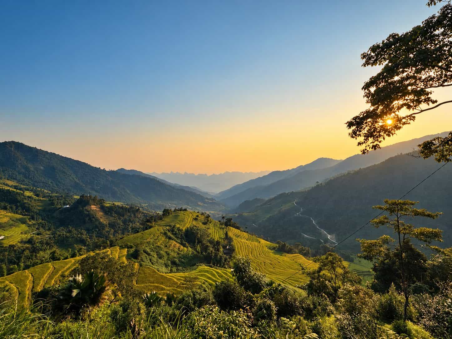 After the Loop: one or two nights to land 31 Sunset over rice terraces and the valley