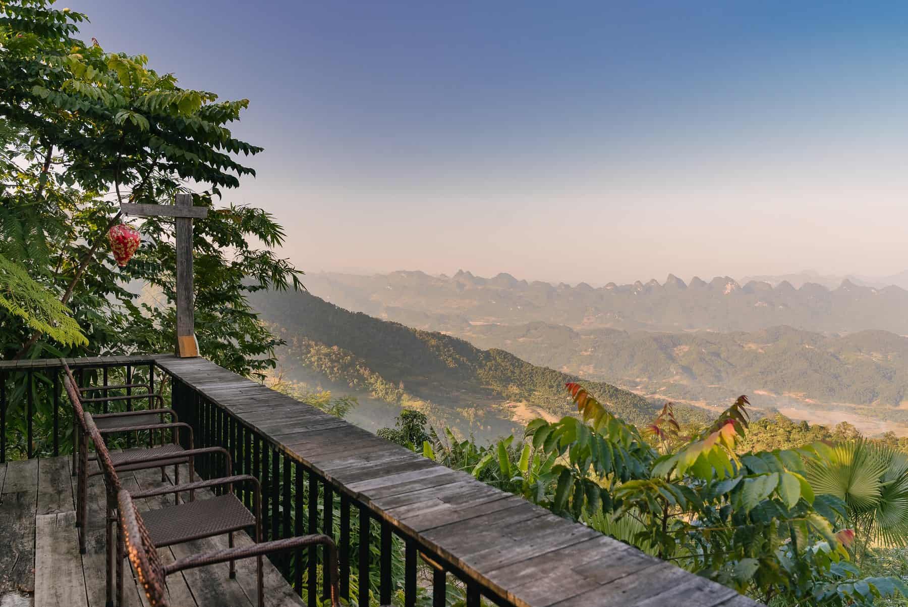 After the Loop: one or two nights to land 22 The terrace railing and the karst ridge beyond